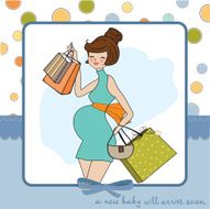 baby announcement card with beautiful pregnant woman on shopping N7