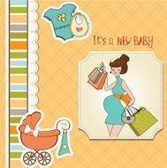 baby announcement card with beautiful pregnant woman on shopping N10