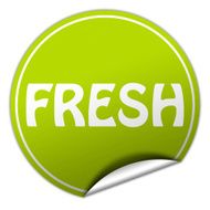 fresh round green sticker on white background