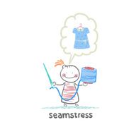 seamstress holding thread and needle