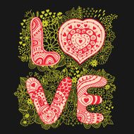 Original hand drawn word &quot;love&quot; Romantic floral