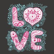 Original hand drawn word &quot;love&quot; Romantic floral N2