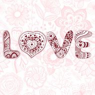 Original hand drawn word &quot;love&quot; Romantic floral N5