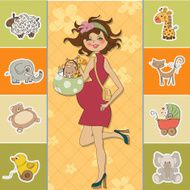 baby announcement card with pregnant woman N11