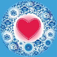 Red heart and blue flowers Greeting card vector