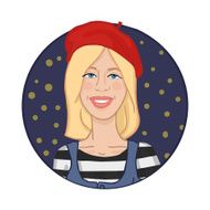 blonde in a red beret