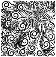 Decorative graphic curly background with flowers leaves black-and-white
