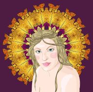 vector portrait beautiful young woman on a background of flowers N2