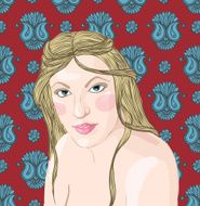 vector portrait beautiful young woman on a background of flowers N3
