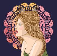vector portrait beautiful young woman on a background of flowers N5