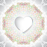Vintage invitation card with gold silver heart and lace ornamen