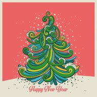 Colorful illustration with decorated Christmas tree