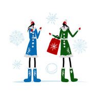 Girls in winter coat with shopping bag for your design