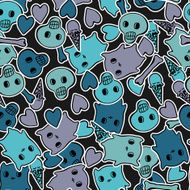 Skulls and hearts on black background - seamless pattern N2
