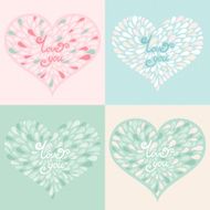 Vector set Valentine hearts with text love you