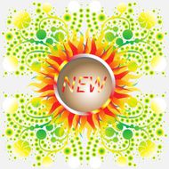 New circle banner in fire with floral green background