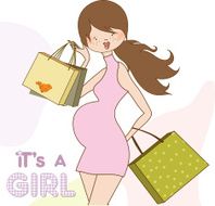 baby announcement card with beautiful pregnant woman on shopping N11