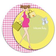 baby announcement card with beautiful pregnant woman on shopping N14