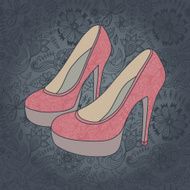 High-heeled vintage shoes with flowers fabric N2