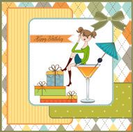 girl sitting on the edge of a glass birthday card N4
