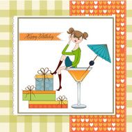 girl sitting on the edge of a glass birthday card N5