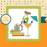 girl sitting on the edge of a glass birthday card N7