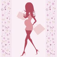 baby announcement card with beautiful pregnant woman N8