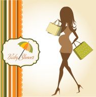 baby announcement card with beautiful pregnant woman N15