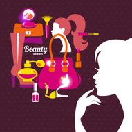 Beautiful woman silhouette with fashion icons