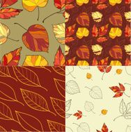 Set of four autumn leaves patterned seamless backgrounds
