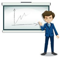 man explaining the graph in bulletin board