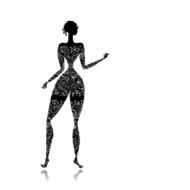 Pretty lady black silhouette floral ornament underwear for your design N4