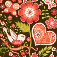 Seamless texture with flowers and birds Endless floral pattern