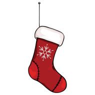 vector cartoon Christmas stocking hanging on a rope