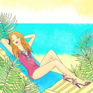 Beautiful girl lying on a lounge chair