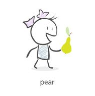 Cartoon girl and pear