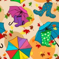 Seamless pattern of gumboots and umbrellas