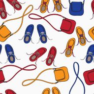 Colourful array of shoes and handbags