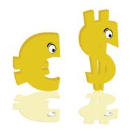 euro and dollar gold color with eye vector illustration