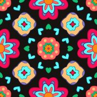 Geometric flower abstract colorful pattern on black background
