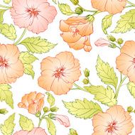 Seamless pattern with hibiscus