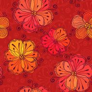 Red doodle flowers vector seamless pattern N2