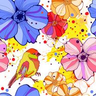 Seamless with flowers and birds