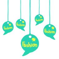 Fashion hanging from string on white background