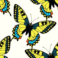 Seamless pattern with colorful machaon butterflies