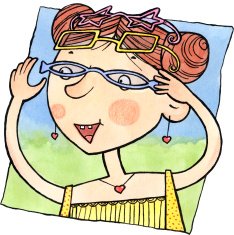 Smiling girl choosing sunglasses
