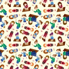 cartoon office woman worker seamless pattern