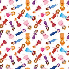 cartoon Medieval beautiful girls seamless pattern N2