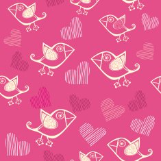 Romantic seamless pattern with stylized bird and heart