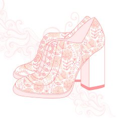 high-heeled vintage shoes with flowers fabric High heels back